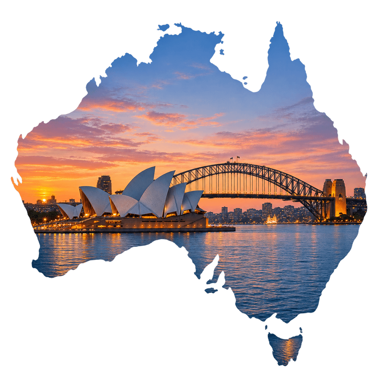 Sydney nella sagoma geografica dell’Australia