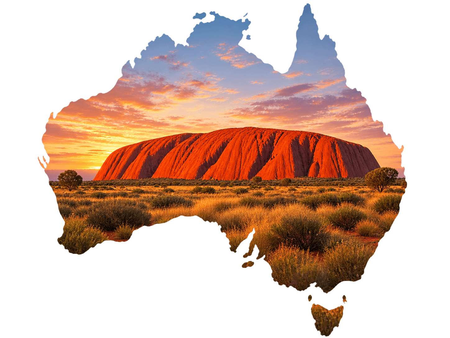 Uluru nella sagoma geografica dell’Australia